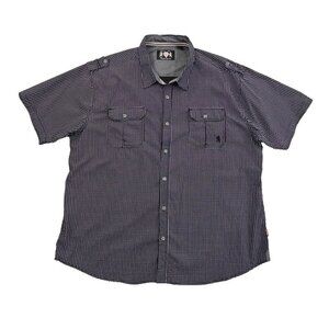 Lions Crest English Laundry Shirt Men's 4X Button Short Sleeve Navy Blue EUC